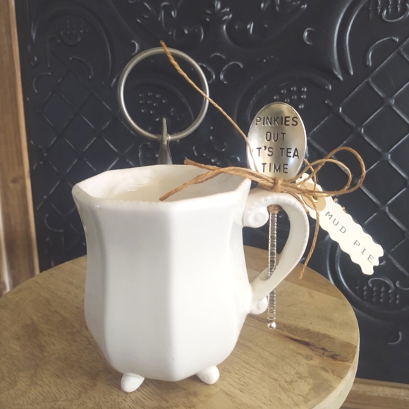 NWt Mud Pie 'Its Tea Time' Footed•Cup with 🥄 Engraved Spoon ~ - Picture 1 of 8